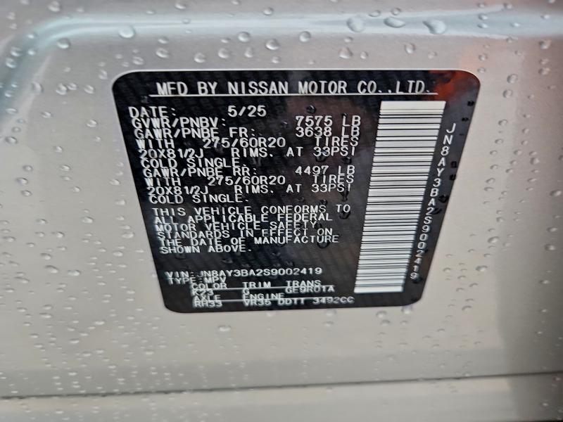 NISSAN ARMADA 2025 VIN JN8AY3BA2S9002419