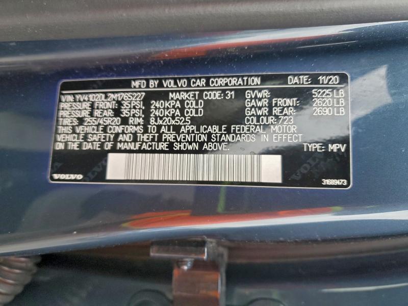 VOLVO XC60 2021 VIN YV4102DL2M1765227