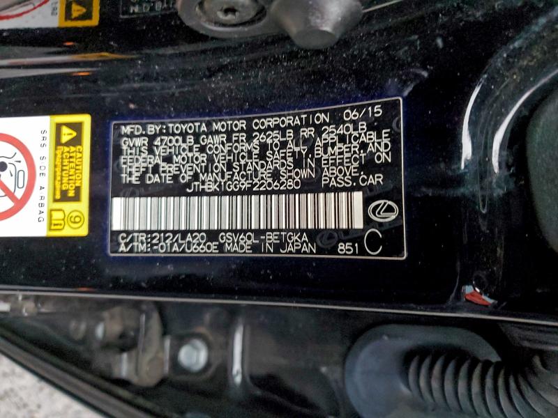 LEXUS ES350 2015 VIN JTHBK1GG9F2206280