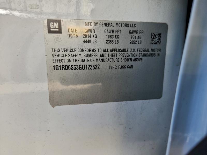 CHEVROLET VOLT 2016 VIN 1G1RD6S53GU123522