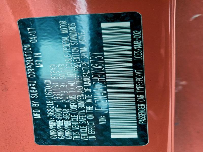 TOYOTA 86 2017 VIN JF1ZNAA12H9708737