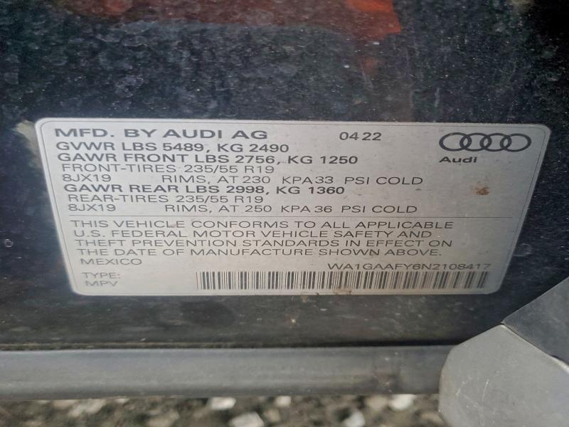 AUDI Q5 2022 VIN WA1GAAFY6N2108417