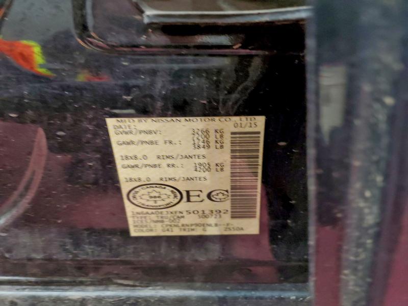 NISSAN TITAN 2015 VIN 1N6AA0EJXFN501392