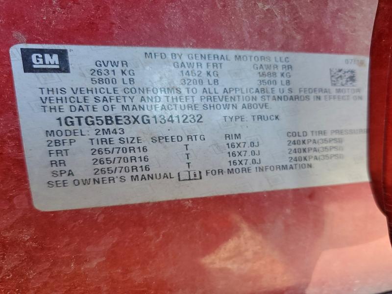 GMC CANYON 2016 VIN 1GTG5BE3XG1341232