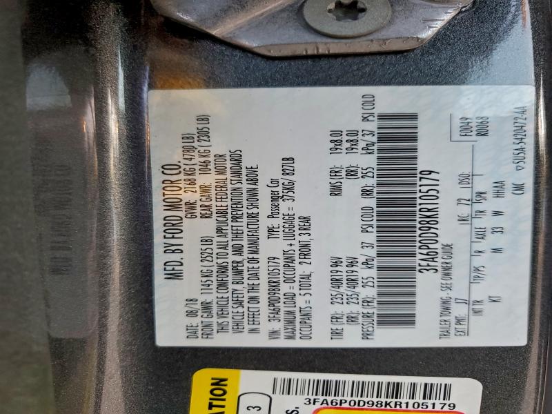 FORD FUSION 2019 VIN 3FA6P0D98KR105179