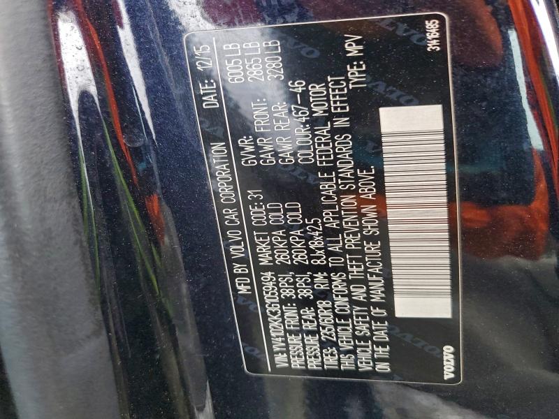 VOLVO XC90 2016 VIN YV4102KK3G1059494