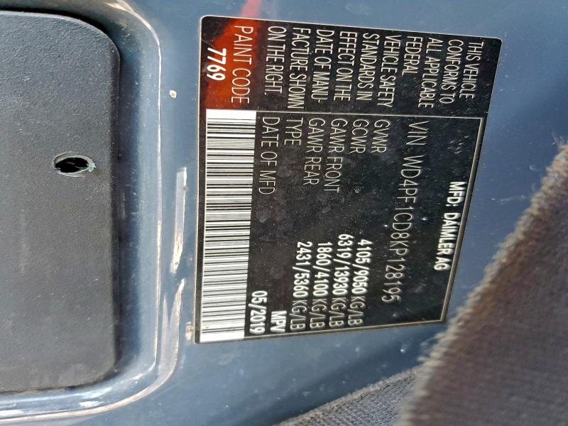 MERCEDES-BENZ SPRINTER 2019 VIN WD4PF1CD8KP128195