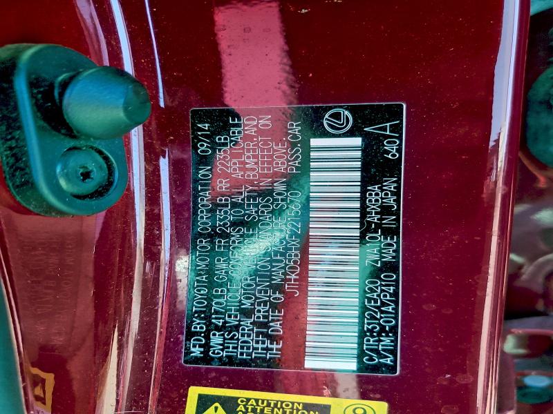 LEXUS CT 200 2015 VIN JTHKD5BHXF2215670