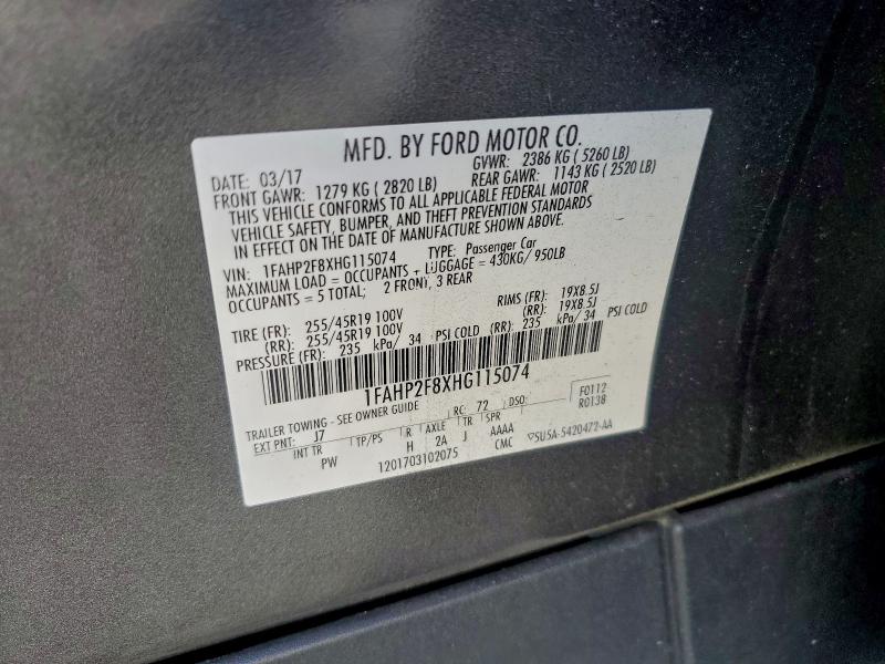 FORD TAURUS 2017 VIN 1FAHP2F8XHG115074