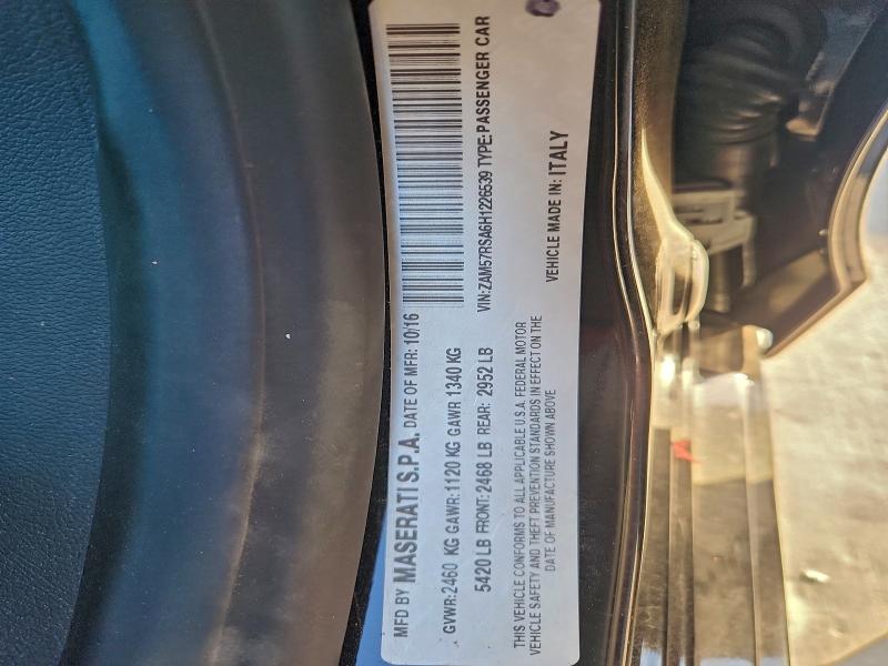 MASERATI ALL MODELS 2017 VIN ZAM57RSA6H1226539