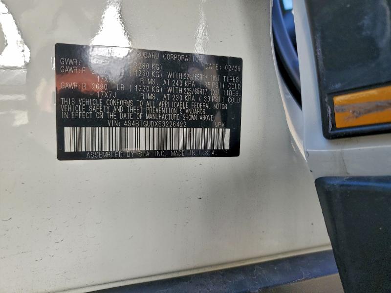 SUBARU OUTBACK WI 2025 VIN 4S4BTGUDXS3226422