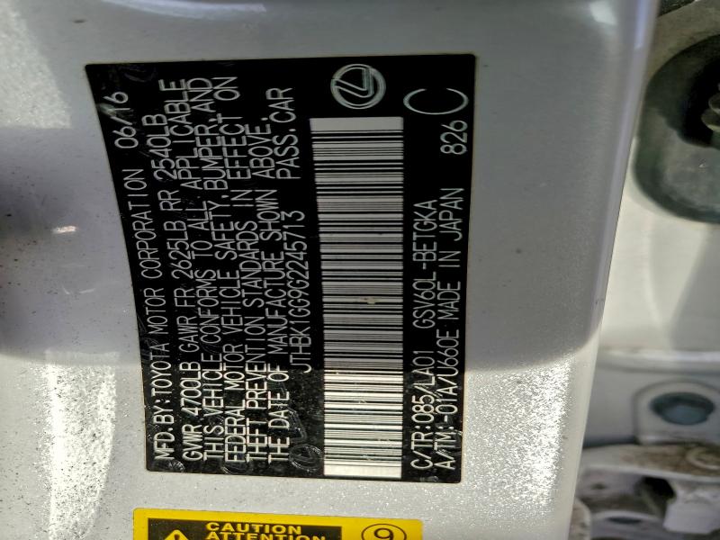 LEXUS ES350 2016 VIN JTHBK1GG9G2245713