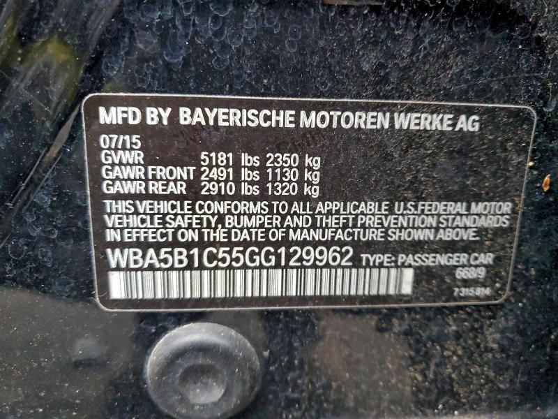 BMW 5 SERIES 2016 VIN WBA5B1C55GG129962