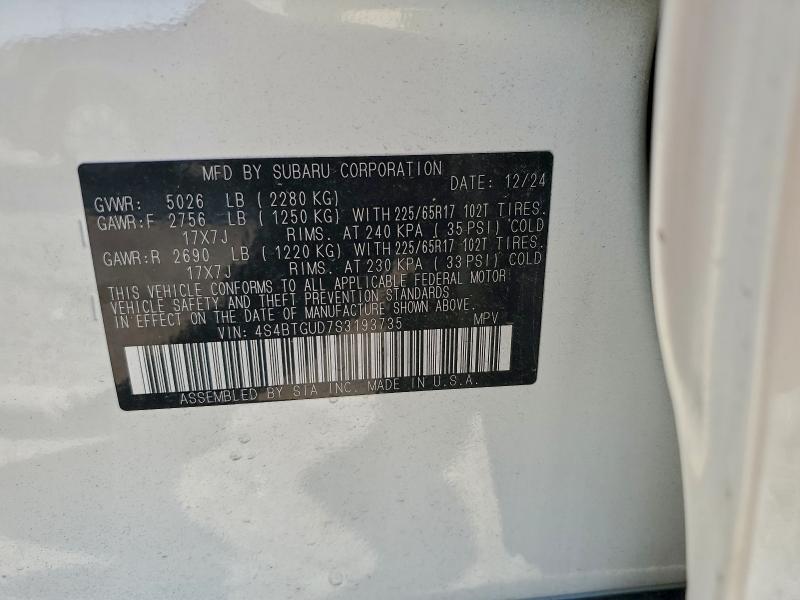 SUBARU OUTBACK WI 2025 VIN 4S4BTGUD7S3193735