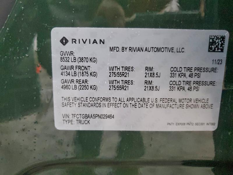 RIVIAN RIT 2023 VIN 7FCTGBAA5PN029464