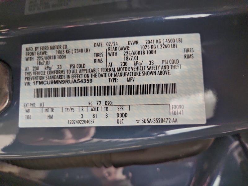 FORD ESCAPE ST 2024 VIN 1FMCU9MN9RUA54359