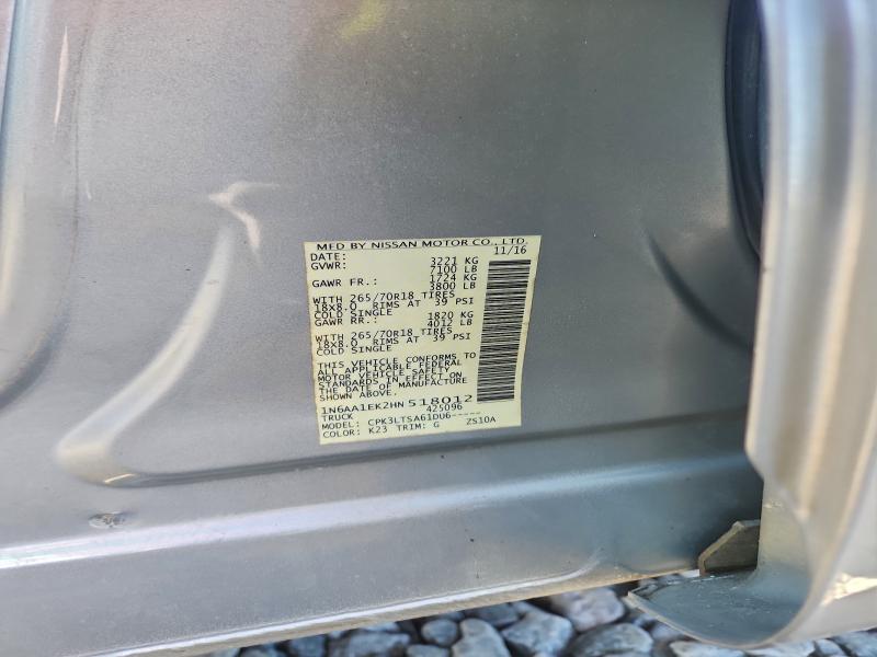 NISSAN TITAN 2017 VIN 1N6AA1EK2HN518012