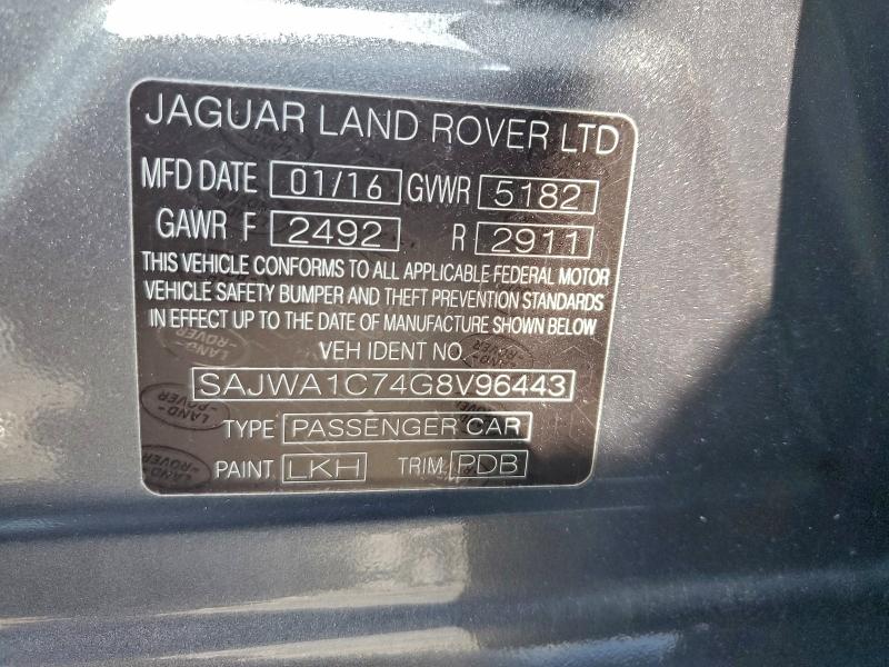 JAGUAR XJ 2016 VIN SAJWA1C74G8V96443