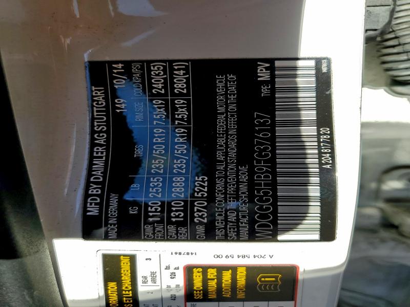 MERCEDES-BENZ GLK-CLASS 2015 VIN WDCGG5HB9FG376137