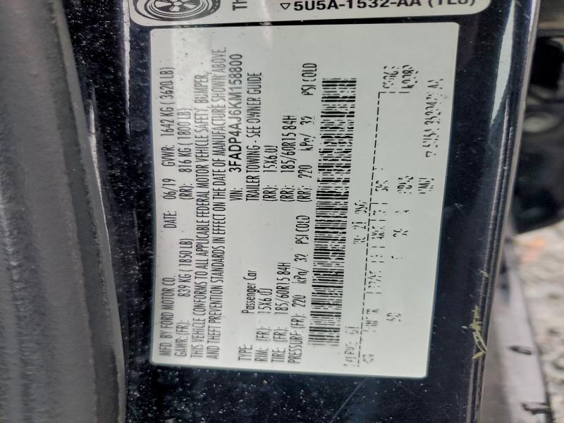 FORD FIESTA 2019 VIN 3FADP4AJ6KM158800