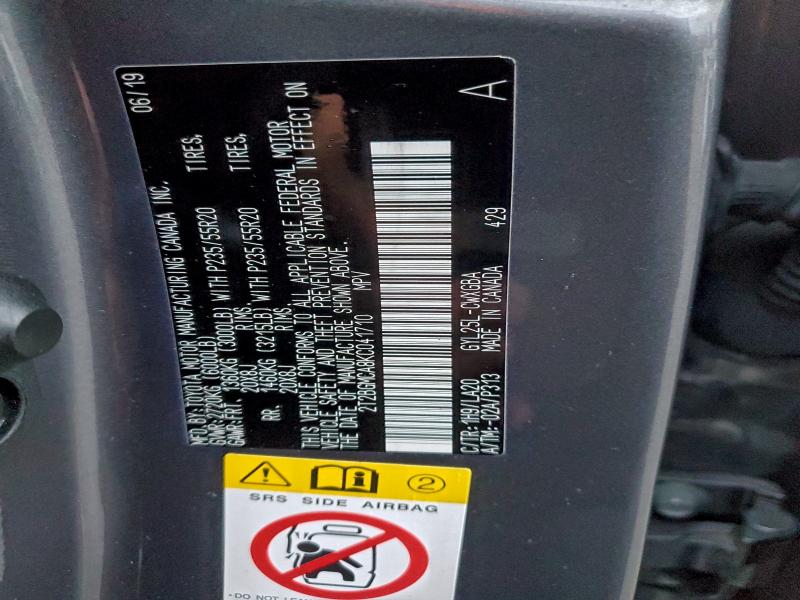 LEXUS RX450 2019 VIN 2T2BGMCA8KC041710