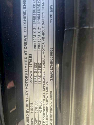 BENTLEY ALL MODELS 2017 VIN SJAAC2ZV4HC016056