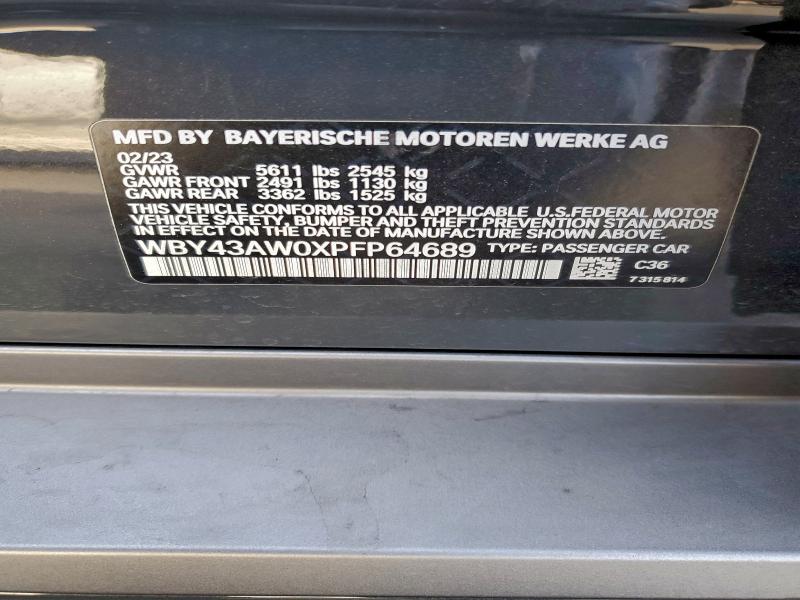 BMW I4 EDRIVE 2023 VIN WBY43AW0XPFP64689