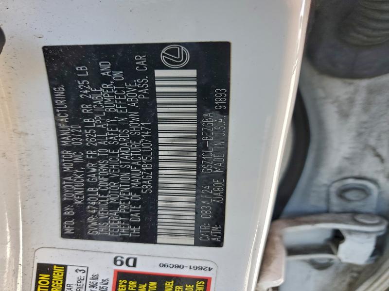 LEXUS ES 350 F S 2020 VIN 58AGZ1B15LU071471