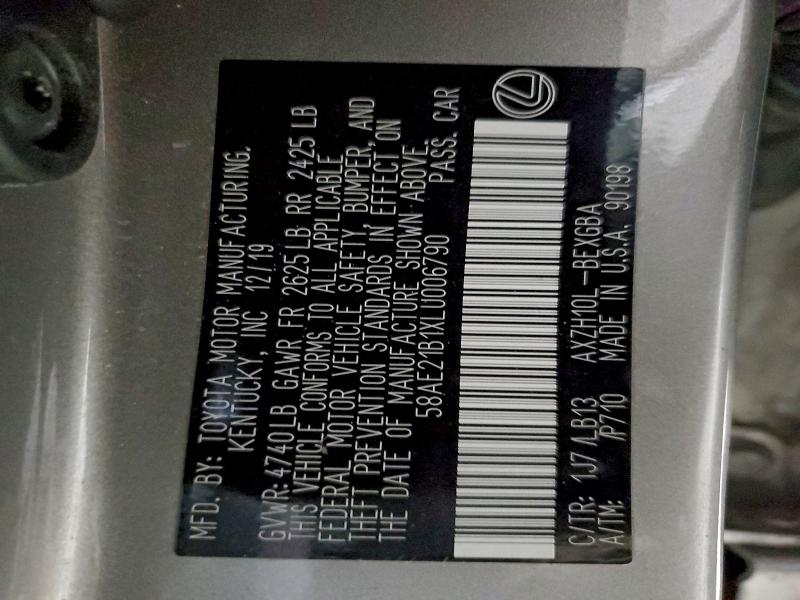 LEXUS ES300 2020 VIN 58AE21B1XLU006790