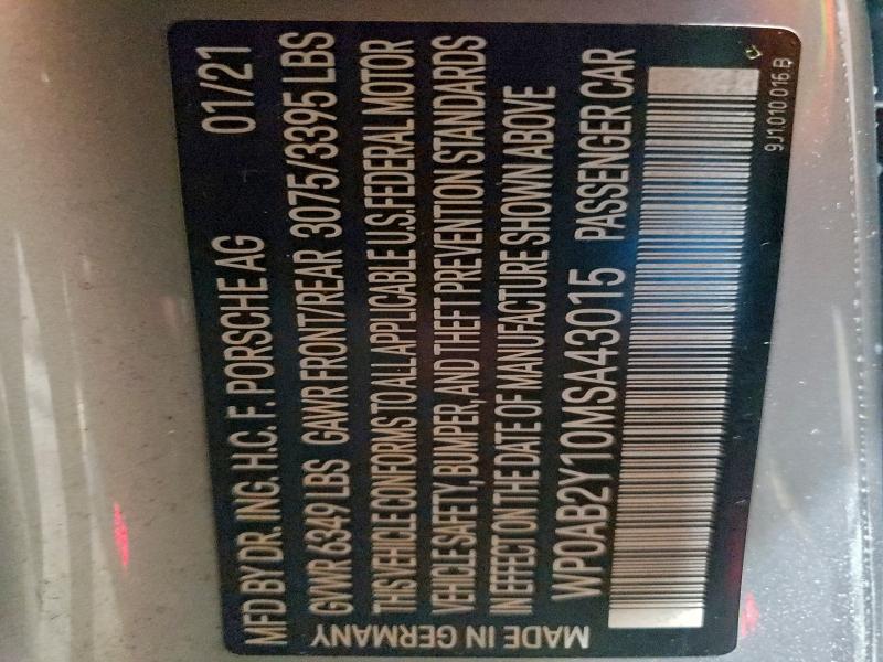 PORSCHE TAYCAN 2021 VIN WP0AB2Y10MSA43015