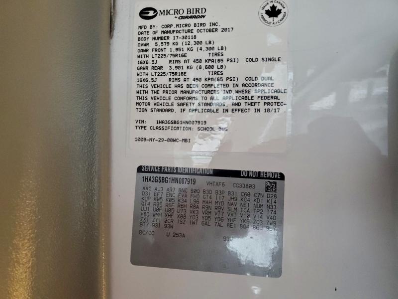 CHEVROLET B SERIES 2017 VIN 1HA3GSBG1HN007919