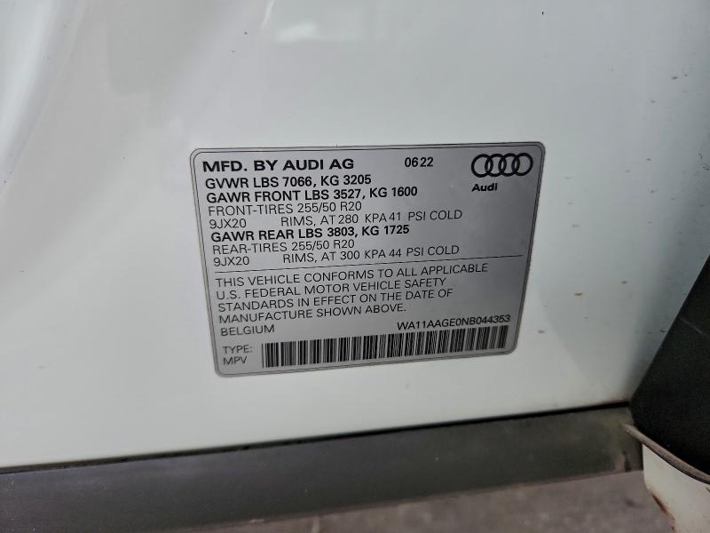 AUDI E-TRON 2022 VIN WA11AAGE0NB044353
