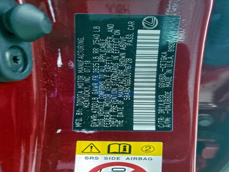 LEXUS ES350 2018 VIN 58ABK1GG0JU116728