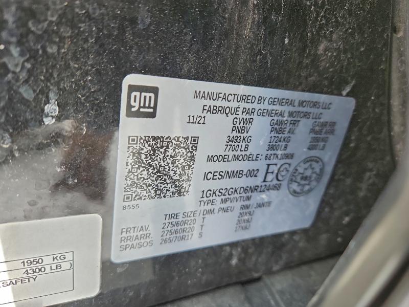 GMC YUKON 2022 VIN 1GKS2GKD6NR124468