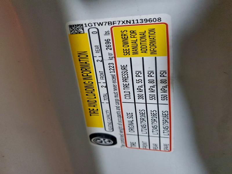 GMC SAVANA 2022 VIN 1GTW7BF7XN1139608