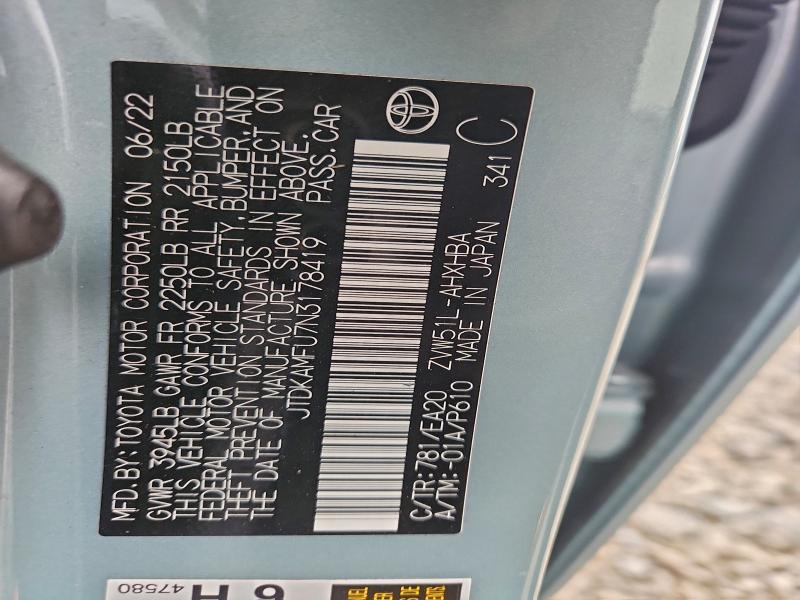 TOYOTA PRIUS NIGH 2022 VIN JTDKAMFU7N3178419