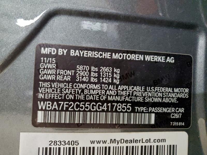 BMW 7 SERIES 2016 VIN WBA7F2C55GG417855