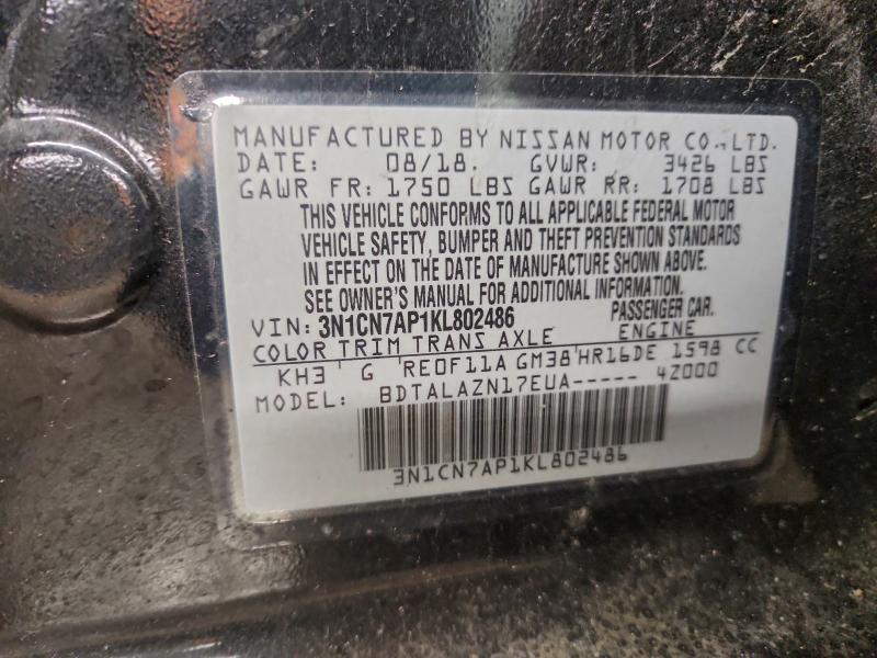 NISSAN VERSA 2019 VIN 3N1CN7AP1KL802486