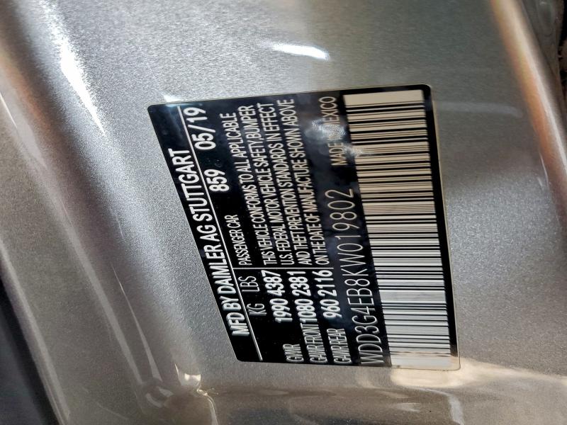 MERCEDES-BENZ A-CLASS 2019 VIN WDD3G4EB8KW019802