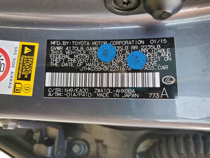 LEXUS CT 200 2015 VIN JTHKD5BH3F2231676