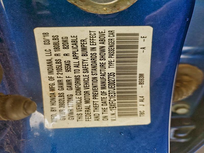 HONDA CIVIC 2018 VIN 19XFC1E37JE002735