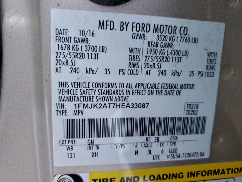 FORD EXPEDITION 2017 VIN 1FMJK2AT7HEA33087