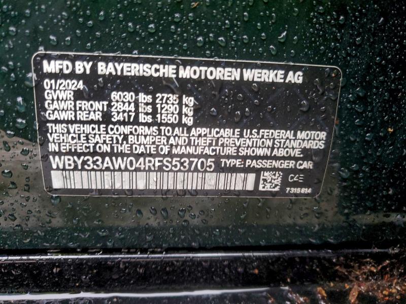 BMW I4 M50 2024 VIN WBY33AW04RFS53705