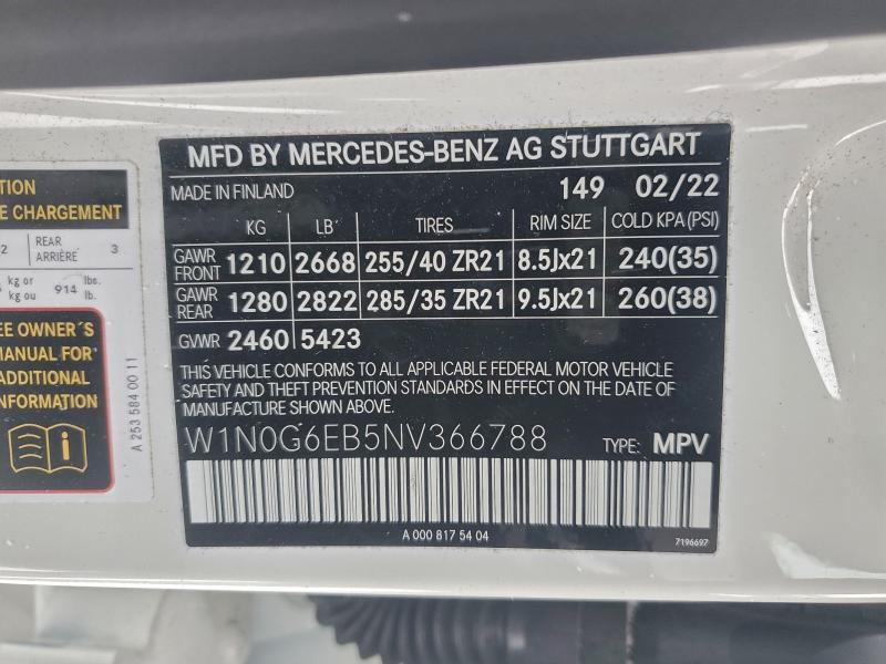 MERCEDES-BENZ GLC-CLASS 2022 VIN W1N0G6EB5NV366788
