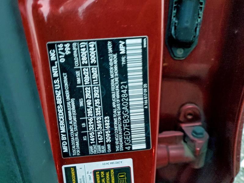 MERCEDES-BENZ GLE-CLASS 2016 VIN 4JGED7FB3GA028421