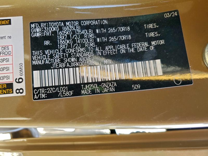 TOYOTA LAND CRUIS 2024 VIN JTEABFAJXRK001548