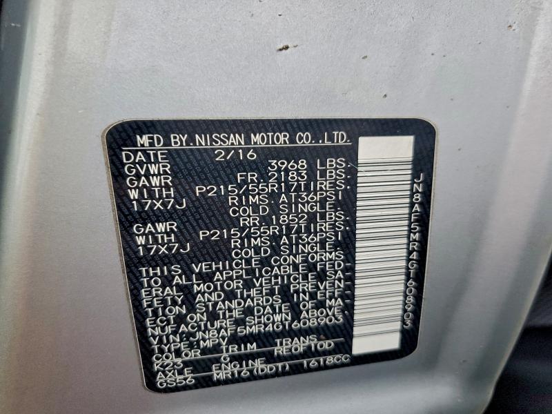 NISSAN JUKE 2016 VIN JN8AF5MR4GT608903