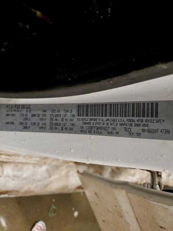 RAM 1500 2019 VIN 1C6SRFMT6KN574217