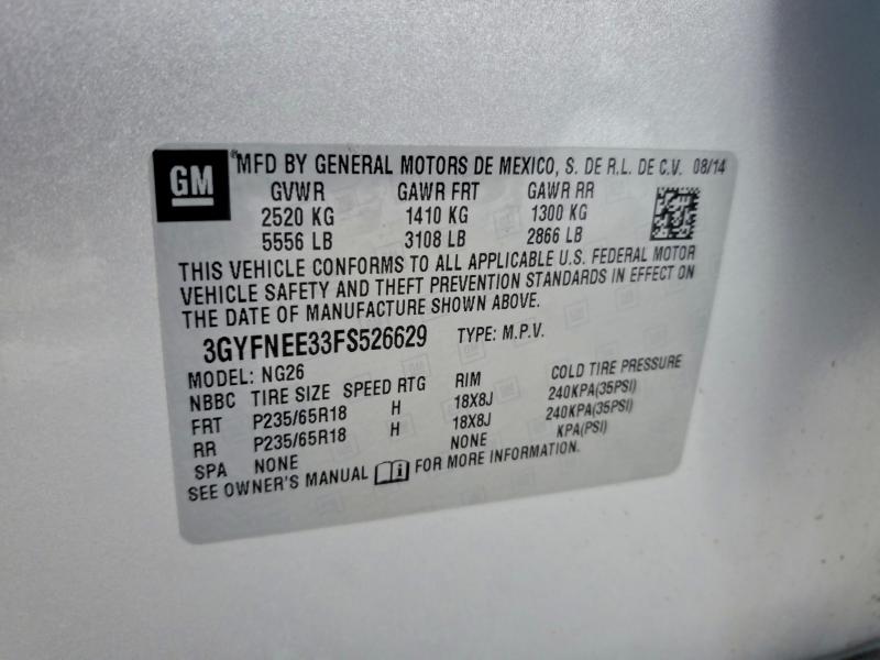 CADILLAC SRX 2015 VIN 3GYFNEE33FS526629