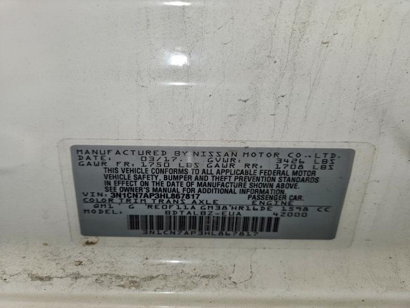 NISSAN VERSA 2017 VIN 3N1CN7AP3HL867817